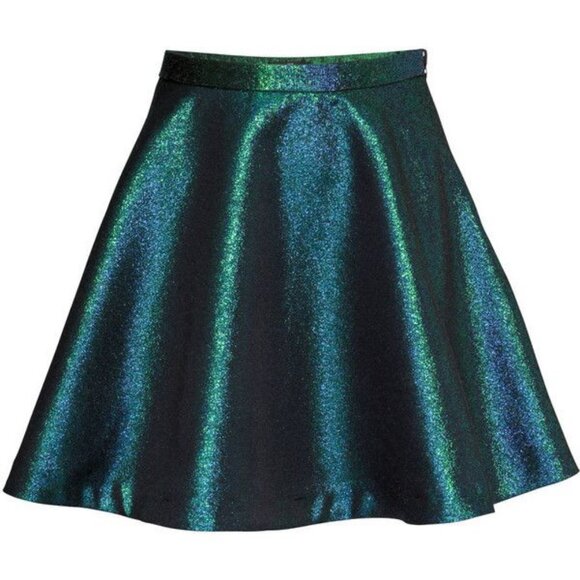 H&M - Metallic Sparkly Blue Green Flare Skater Skirt (NWT) - Picture 1 of 8